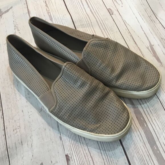 VINCE Gray Perforated Leather Slip On Sneakers - Picture 1 of 8